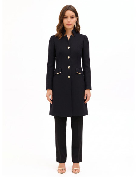 Cappotto Lungo Sfiancato In Misto Lana Con Dettagli Metallici Sulle Tasche Rinascimento - Nero