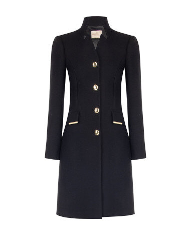 Cappotto Lungo Sfiancato In Misto Lana Con Dettagli Metallici Sulle Tasche Rinascimento - Nero