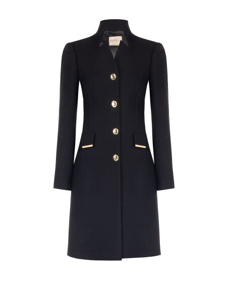 Cappotto Lungo Sfiancato In Misto Lana Con Dettagli Metallici Sulle Tasche Rinascimento - Nero