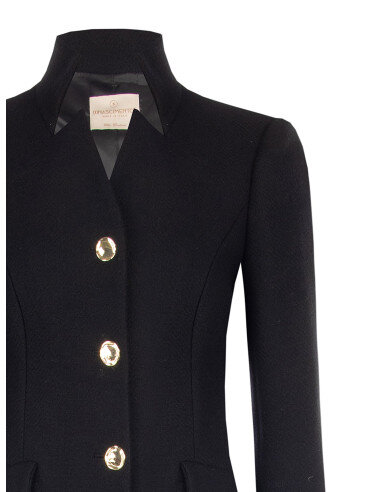Cappotto Lungo Sfiancato In Misto Lana Con Dettagli Metallici Sulle Tasche Rinascimento - Nero