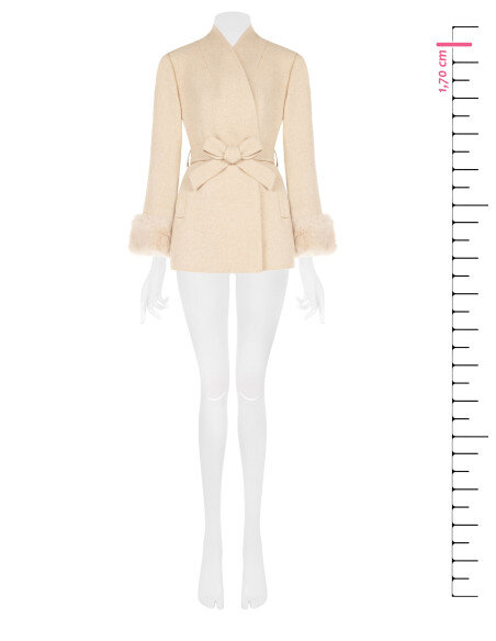 Short Double-Breasted Wool-Blend Coat with Shawl Collar and Belt Rinascimento - Beige Taupe