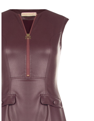 Abito Corto Svasato In Similpelle Con Zip Logo Rr Rinascimento