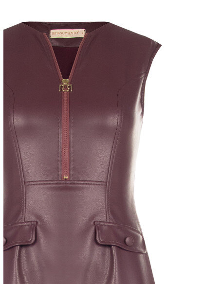 Abito Corto Svasato In Similpelle Con Zip Logo Rr Rinascimento