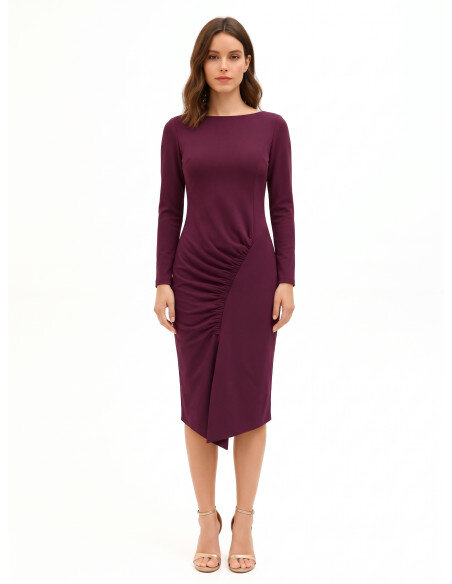 Robe midi moulante en mélange de viscose avec fronces asymétriques Rinascimento