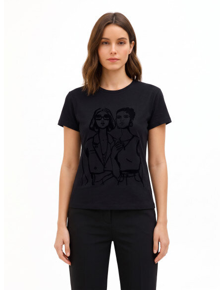T-Shirt Regular In Cotone Con Stampa Figure Femminili Flock Rinascimento