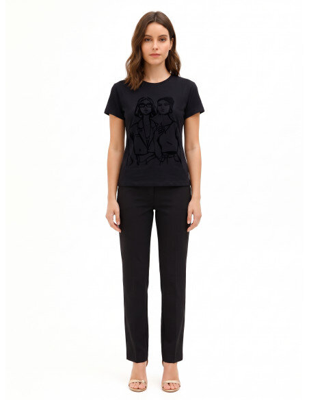T-Shirt Regular In Cotone Con Stampa Figure Femminili Flock Rinascimento