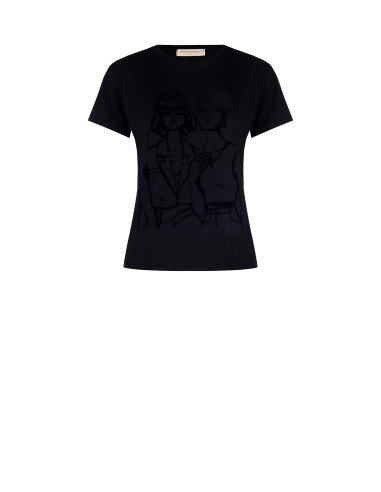 T-Shirt Regular In Cotone Con Stampa Figure Femminili Flock Rinascimento