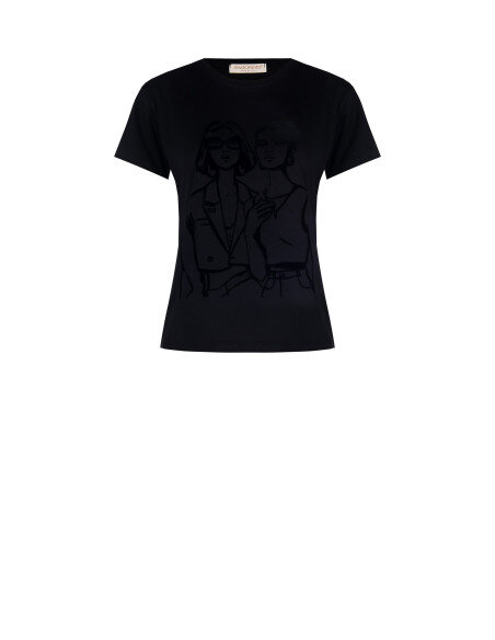 T-Shirt Regular In Cotone Con Stampa Figure Femminili Flock Rinascimento