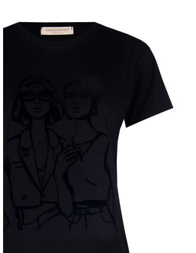 T-Shirt Regular In Cotone Con Stampa Figure Femminili Flock Rinascimento