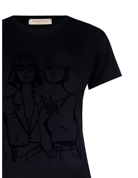 T-Shirt Regular In Cotone Con Stampa Figure Femminili Flock Rinascimento