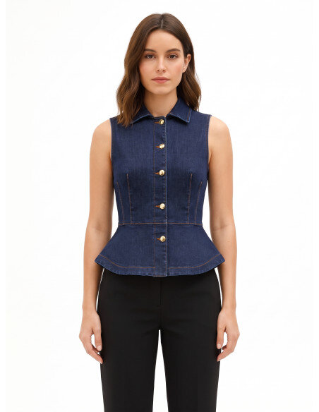 Stretch Denim Peplum Top Zero Wash Rinascimento