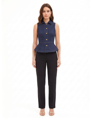 Stretch Denim Peplum Top Zero Wash Rinascimento