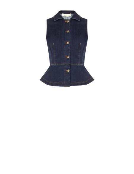 Stretch Denim Peplum Top Zero Wash Rinascimento