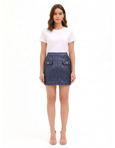 Sequined Mini Skirt with Denim Waistband Rinascimento