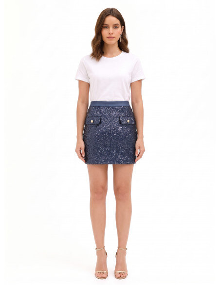 Sequined Mini Skirt with Denim Waistband Rinascimento