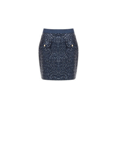 Sequined Mini Skirt with Denim Waistband Rinascimento