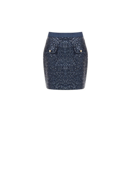 Sequined Mini Skirt with Denim Waistband Rinascimento
