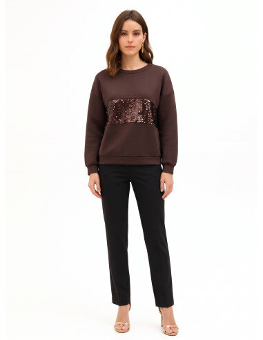 Sweat-shirt en néoprène à col rond avec empiècement central de sequins Rinascimento