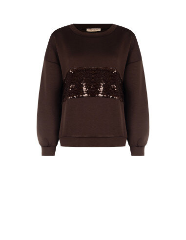 Sweat-shirt en néoprène à col rond avec empiècement central de sequins Rinascimento