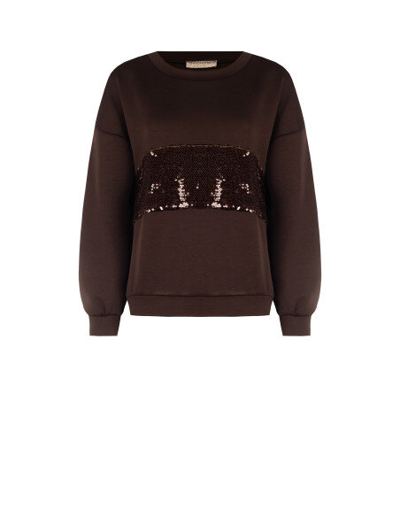 Sweat-shirt en néoprène à col rond avec empiècement central de sequins Rinascimento