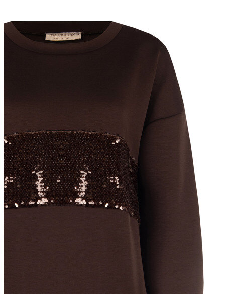 Sweat-shirt en néoprène à col rond avec empiècement central de sequins Rinascimento