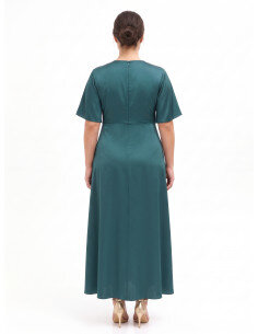Abito Curvy Lungo A Ruota In Raso Con Scollo A V Incrociato Rinascimento Curvy - Verde 2