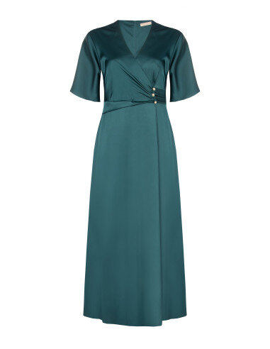 Robe longue grande taille évasée en satin avec décolleté en V croisé Rinascimento Curvy - Vert