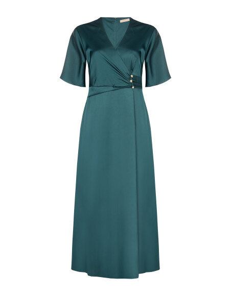 Robe longue grande taille évasée en satin avec décolleté en V croisé Rinascimento Curvy - Vert