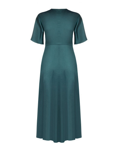 Robe longue grande taille évasée en satin avec décolleté en V croisé Rinascimento Curvy - Vert