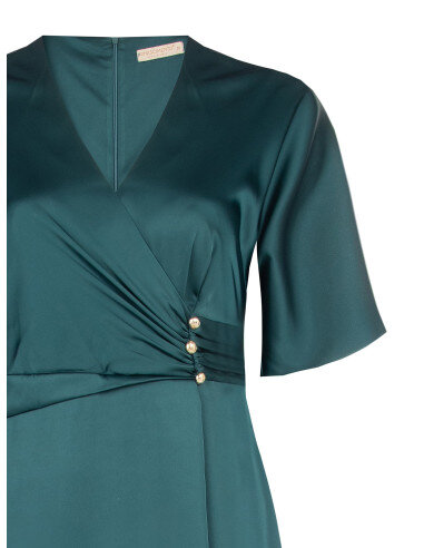 Robe longue grande taille évasée en satin avec décolleté en V croisé Rinascimento Curvy - Vert