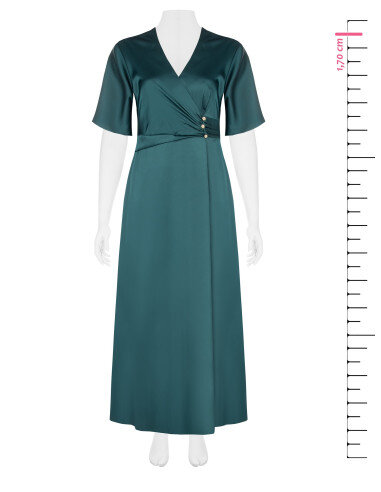 Robe longue grande taille évasée en satin avec décolleté en V croisé Rinascimento Curvy - Vert