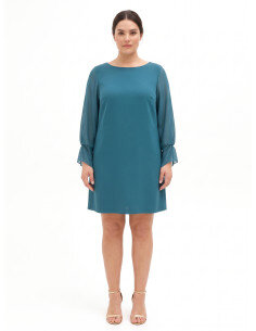 Abito Curvy A Trapezio In Scuba Crepe Con Maniche In Georgette Arricciate Sui Polsi Rinascimento Curvy - Verde
