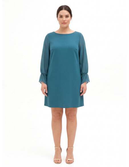 Abito Curvy A Trapezio In Scuba Crepe Con Maniche In Georgette Arricciate Sui Polsi Rinascimento Curvy - Verde