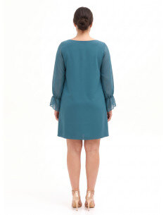 Abito Curvy A Trapezio In Scuba Crepe Con Maniche In Georgette Arricciate Sui Polsi Rinascimento Curvy - Verde 2