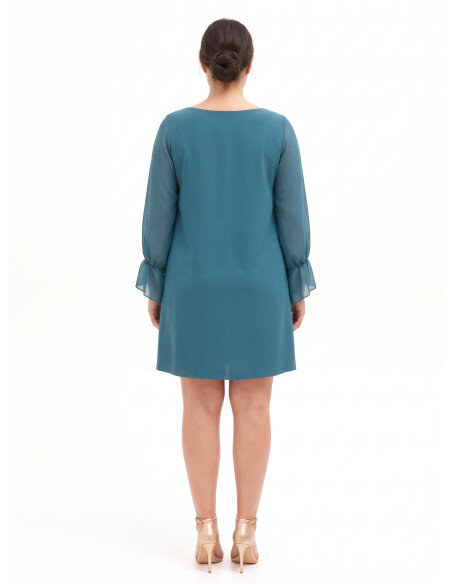 Abito Curvy A Trapezio In Scuba Crepe Con Maniche In Georgette Arricciate Sui Polsi Rinascimento Curvy - Verde