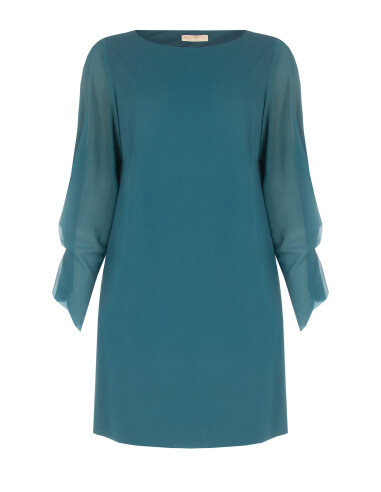 Abito Curvy A Trapezio In Scuba Crepe Con Maniche In Georgette Arricciate Sui Polsi Rinascimento Curvy - Verde