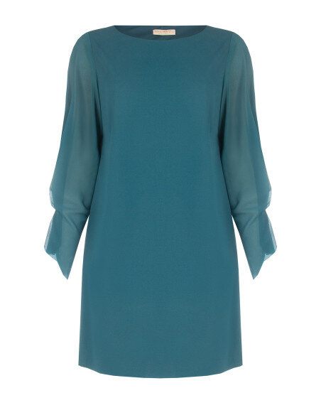 Abito Curvy A Trapezio In Scuba Crepe Con Maniche In Georgette Arricciate Sui Polsi Rinascimento Curvy - Verde