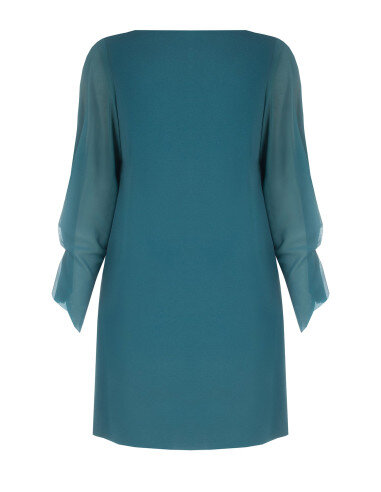 Abito Curvy A Trapezio In Scuba Crepe Con Maniche In Georgette Arricciate Sui Polsi Rinascimento Curvy - Verde