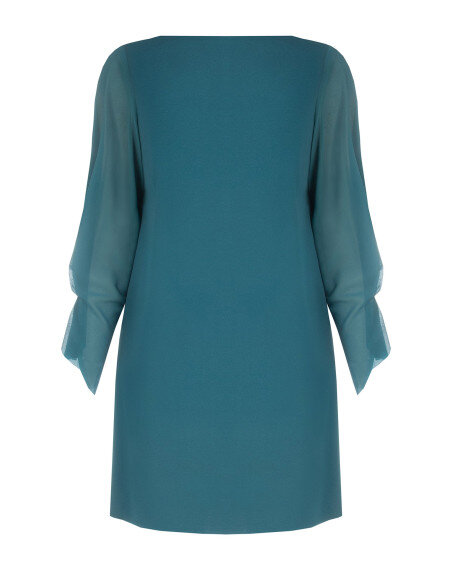 Abito Curvy A Trapezio In Scuba Crepe Con Maniche In Georgette Arricciate Sui Polsi Rinascimento Curvy - Verde