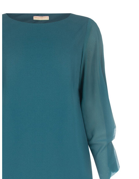 Abito Curvy A Trapezio In Scuba Crepe Con Maniche In Georgette Arricciate Sui Polsi Rinascimento Curvy - Verde