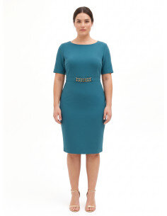 Abito Curvy A Tubino In Scuba Crepe Con Dettagli Catena In Vita Rinascimento Curvy - Verde
