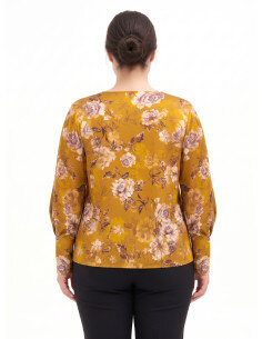 Blusa Curvy Ampia E Fluida In Raso A Fiori Con Maniche Arricciate Sui Polsi Rinascimento Curvy 2