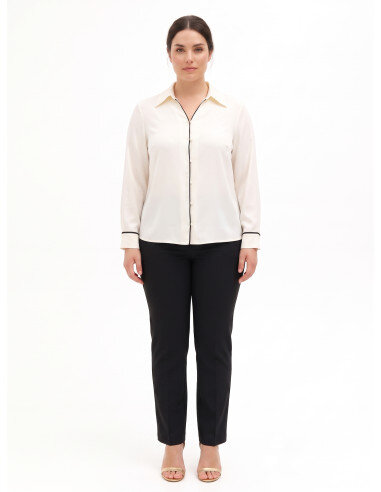 Curvy Flowing Blouse in Matte Satin with Contrasting Details Rinascimento Curvy