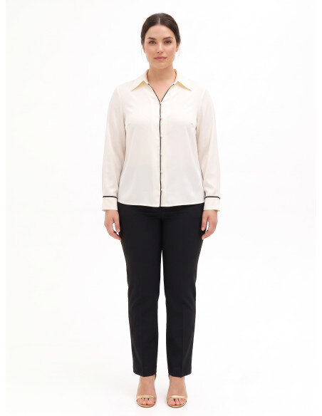 Curvy Flowing Blouse in Matte Satin with Contrasting Details Rinascimento Curvy