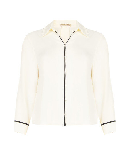 Curvy Flowing Blouse in Matte Satin with Contrasting Details Rinascimento Curvy