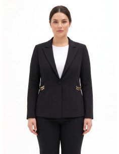 Giacca Blazer Curvy In Scuba Crepe Con Dettaglio Catene Sui Fianchi Rinascimento Curvy - Nero