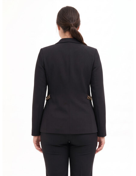 Curvy Scuba Crepe Blazer Jacket with Chain Detail on the Sides Rinascimento Curvy - Black