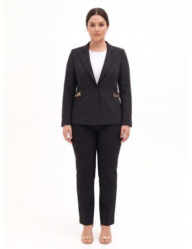 Curvy Scuba Crepe Blazer Jacket with Chain Detail on the Sides Rinascimento Curvy - Black