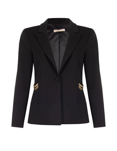 Curvy Scuba Crepe Blazer Jacket with Chain Detail on the Sides Rinascimento Curvy - Black