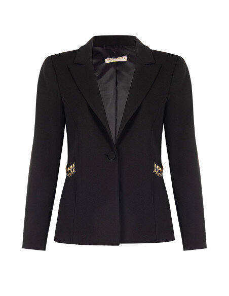Curvy Scuba Crepe Blazer Jacket with Chain Detail on the Sides Rinascimento Curvy - Black